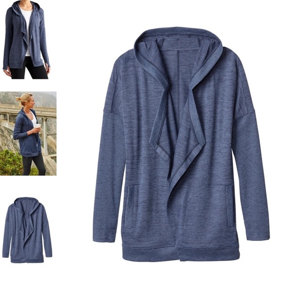 blue hooded cardigan